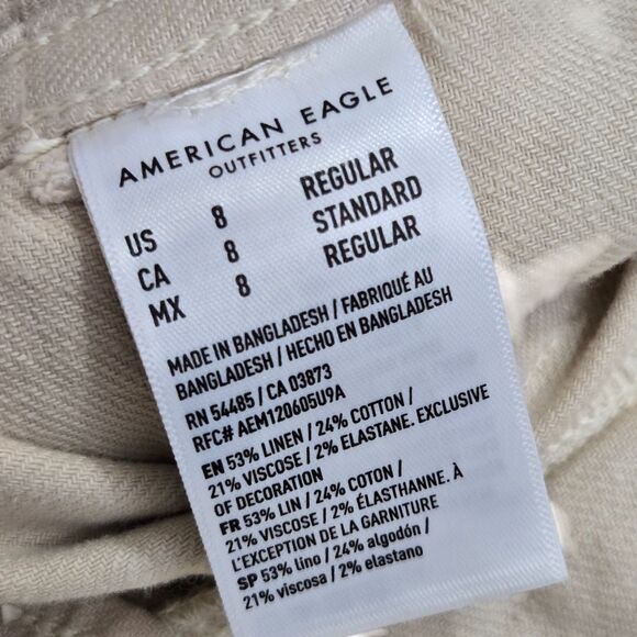 American Eagle Pants Womens Size 8 Tan Dreamy Drape Baggy Wide Leg Linen Cargo - Picture 11 of 13